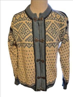 Dale Of Norway Knit Cardigan Sweater - Cream & Light Blue Size 40 Small 4-6